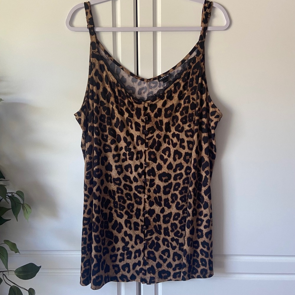 Torrid Leopard Print Lace Trim Cami Top Womens Plus Size 4 Brown Animal Print